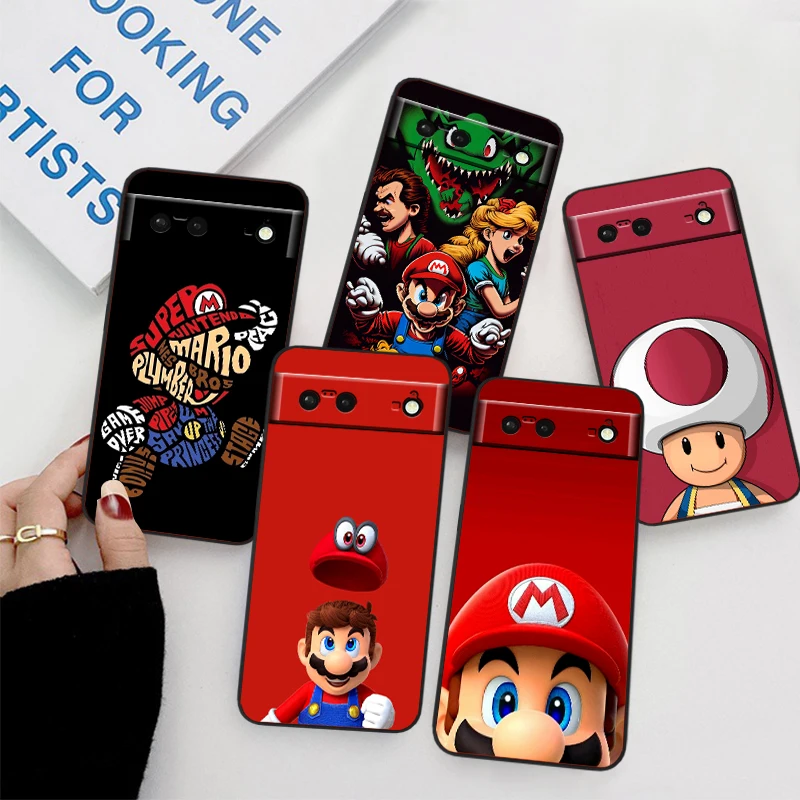 M-Marios Magic Super Cartoon For Google Pixel 9 8 7A 7 6A 6 5A 5 4 4A XL 5G Black Silicon Shockproof Shell Cover Phone Case