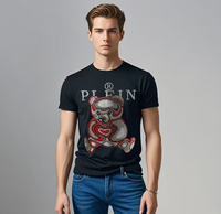 Plein ali brand Top Brand Letter Rhinestones T-shirt Summer Cotton Short Sleeve Tee Men's  Fashion Round Neck Top  Clothing