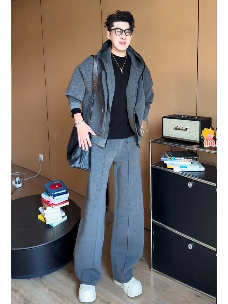 

Крутой мужской комплект с капюшоном Haome, тяжелые осенне-зимние модные длинные брюки-све, молодежные повседневные удобные мягкие полиэстеровые брюки