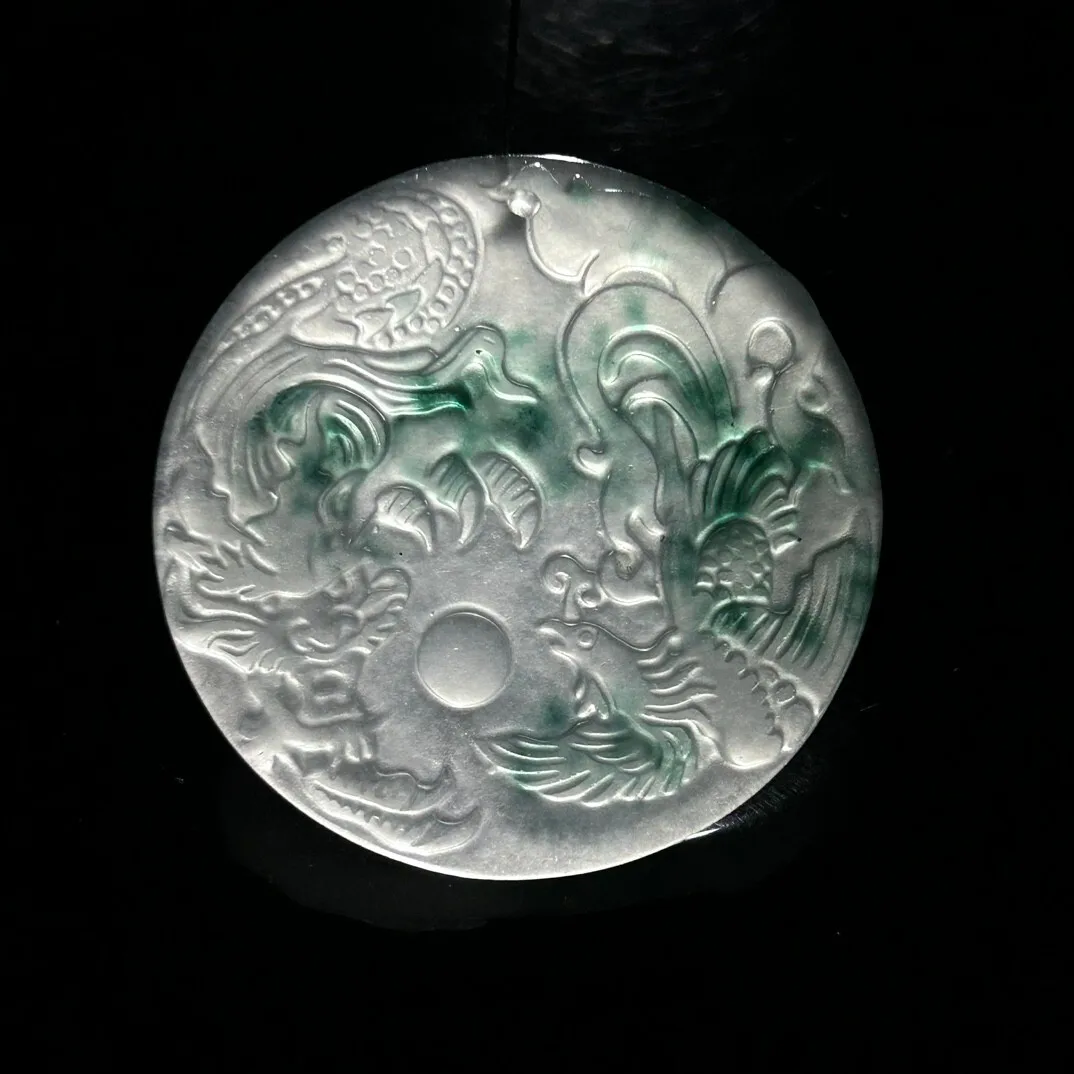 Certified Natural ice White jade Jadeite Carved Dragon&phoenix Pendant&Necklaces view 2