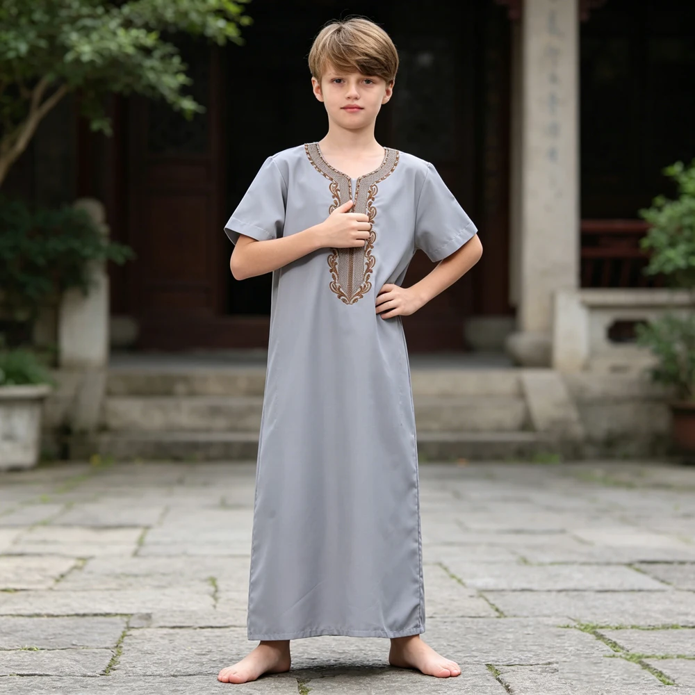 

Dubai Style Ethnic Embroidery Kids Boys Saudi Arabic Robe Jubba Thobe Kaftan Abaya Daffah Dishdasha Djellaba Muslim Traditional