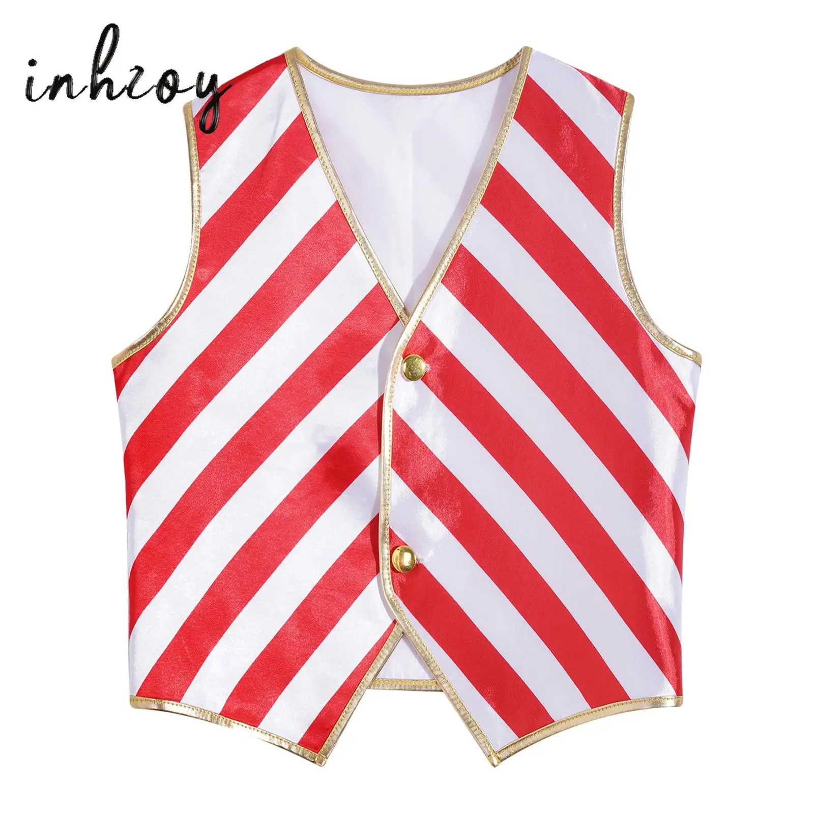 

Boys Girls Christmas Candy Cane Striped Vest Waistcoat Costumes Santa Claus Role Play Buttons Vest Jacket Fancy Dress Up Tops