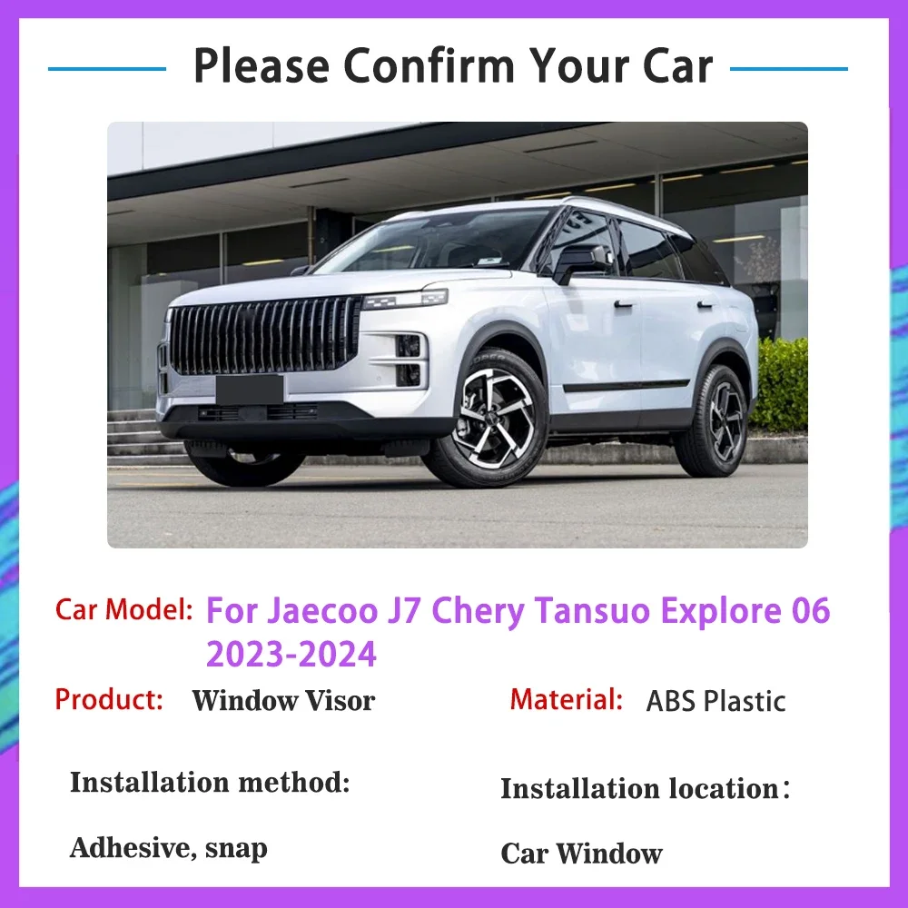 Car Window Visors For Jaecoo J7 Chery Tansuo Explore 06 2023 2024 4x Awnings Sun Rain Deflector Shelters Shade Guard Accessories