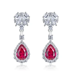 7*10MM Ruby 925 Earrings Woman OL Style Sterling Silver Jewelry Anniversary Birthday Party Gift