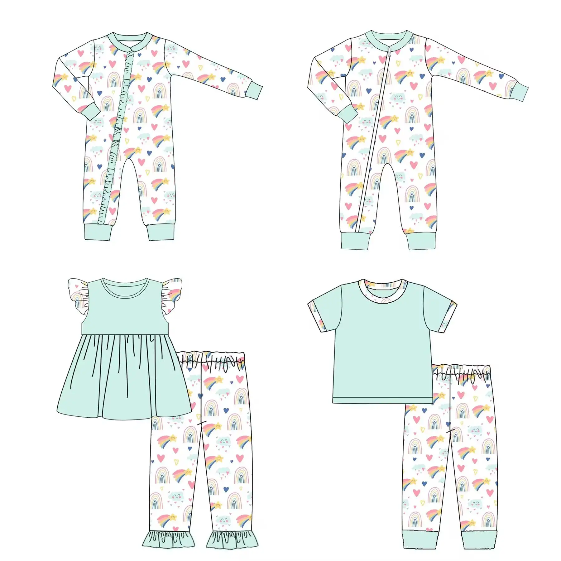 

Milk silk boutique children's set pearl rainbow love printed trousers lace girls boys set baby long-sleeved romper