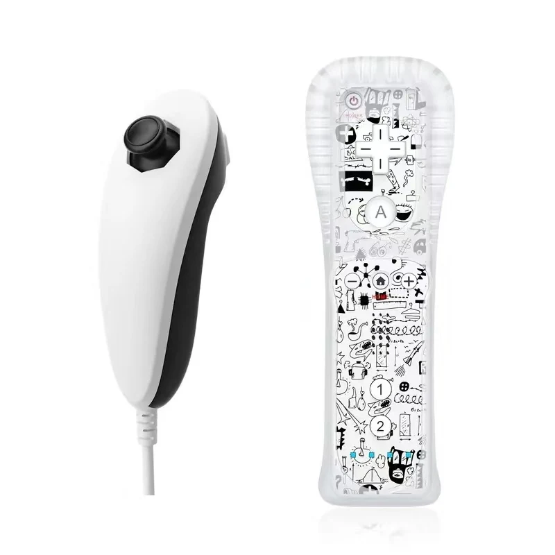 For Wii/Wii U Wireless Controller Set – Left Nunchuk Joystick + Right Vibration Remote with Silicone Cover & Wrist Strap