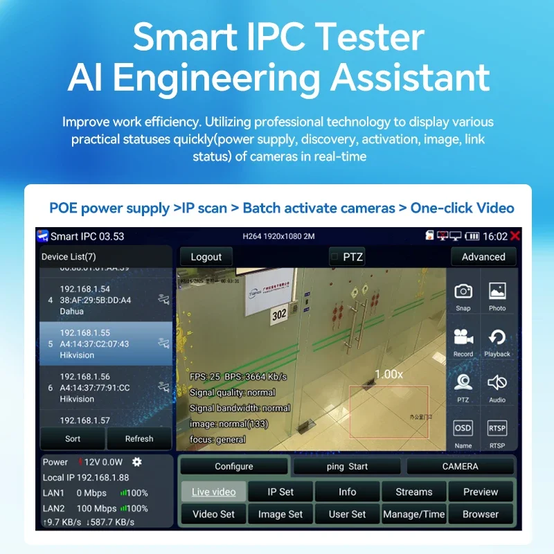 4K CCTV IPC Tester 8mp AHD TVI CVI Camera Testing VGA HDMI Network Cable Tester IP Camera OTDR DC 12/24V 8