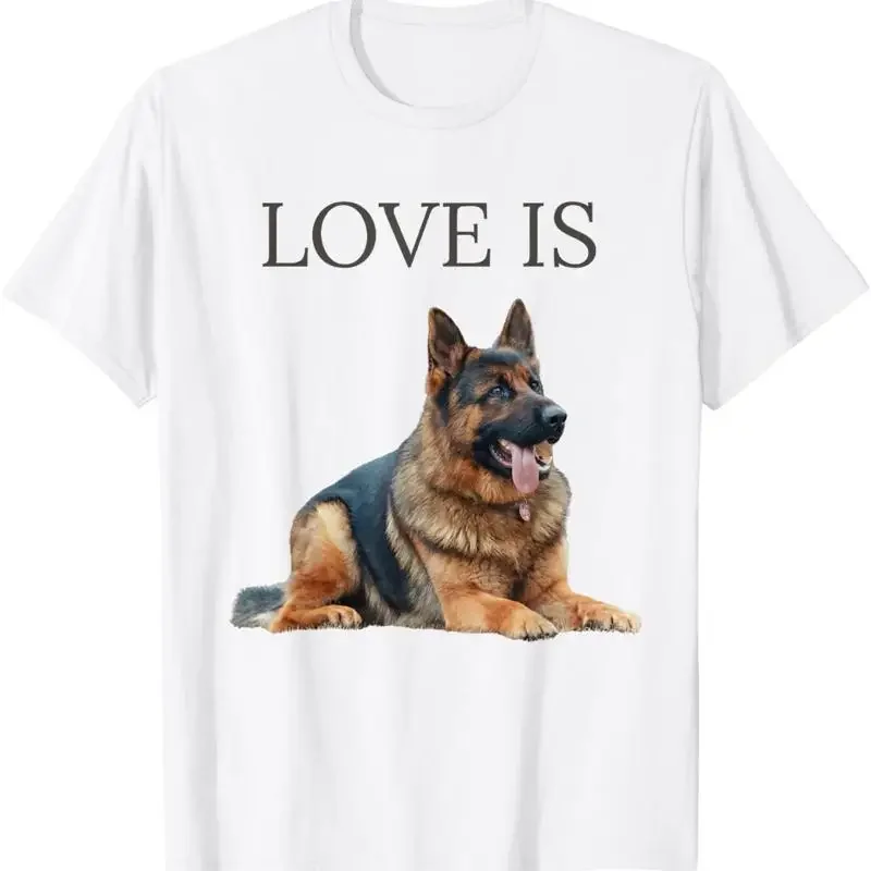 

Love Is German Shepherd Dog Graphic T Shirt Soft Breathable Crew Neck Tee for Dog Lovers