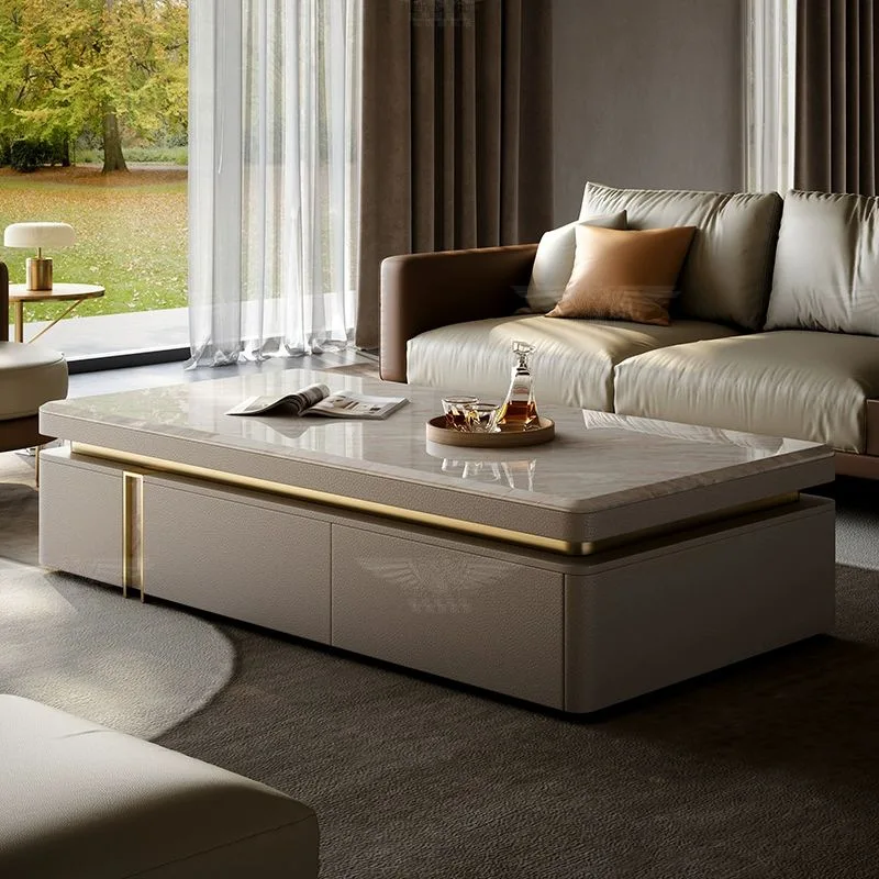 

coffee table light luxury minimalist rectangular villa high-end designer modern natural luxury stone TV cabinet combination