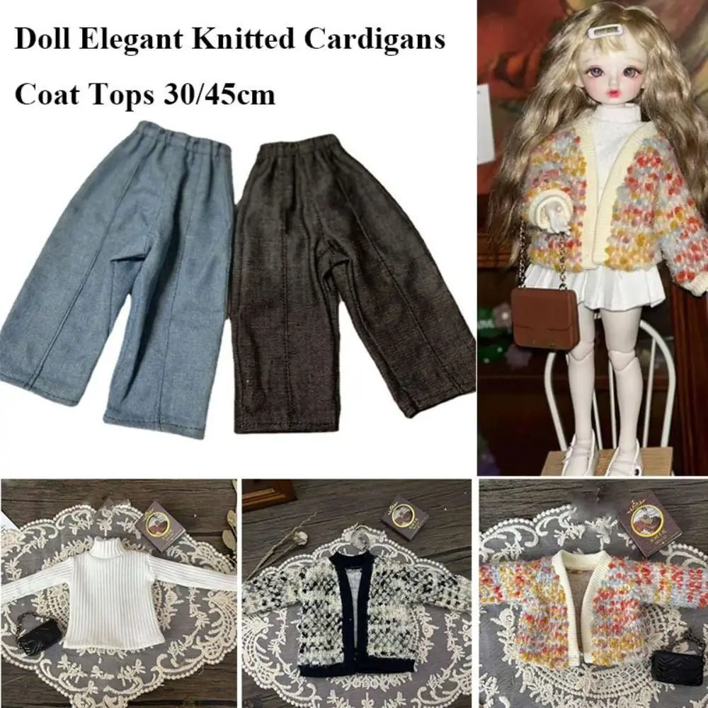 30/45cm Doll Elegant Knitted Cardigans Coat Tops Casual Wear Jeans Pants for 1/4 1/6 BJD Dolls Sweaters DIY Doll Accessories