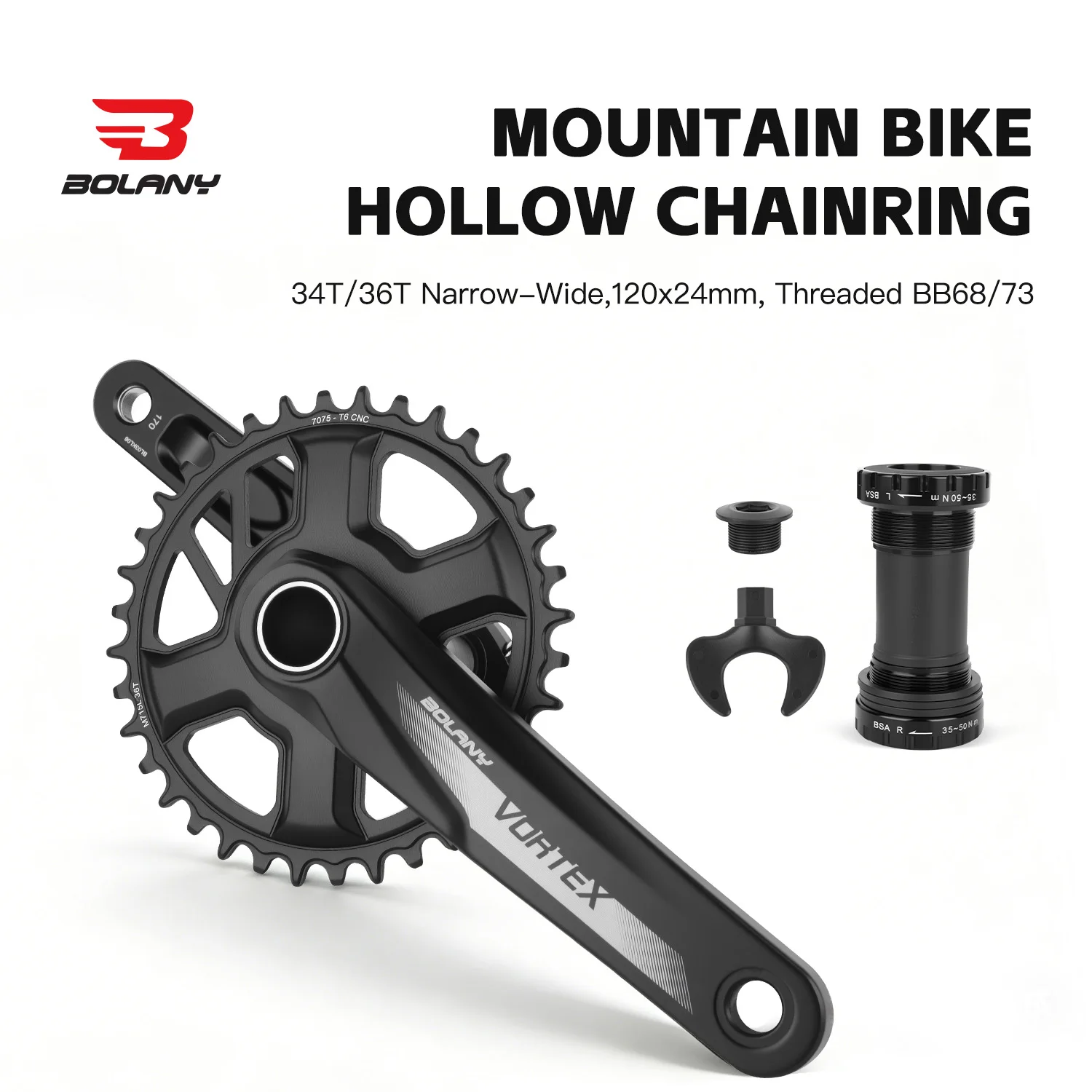 

BOLANY Bicycle Chainring 34T/36T Narrow-Wide 11/ 12-Speed Spindle Size 120x24mm Bikes Parts Steel + Composite Fiber Material
