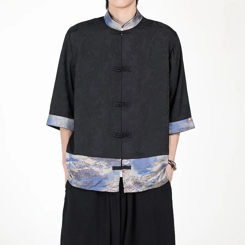 

Embossed Shirt Men's Ice Silk Chinese Style Vintage Short Sleeve Comfortable Breathable Summer Fashion Casual Loose Shirts Men's