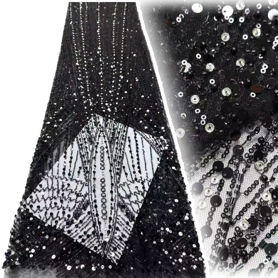 

New Arrival African Nigerian Beads Embroidery Heavy Lace Elegant French Sequins Lace Fabrics for Wedding Party Dresses SZ1823