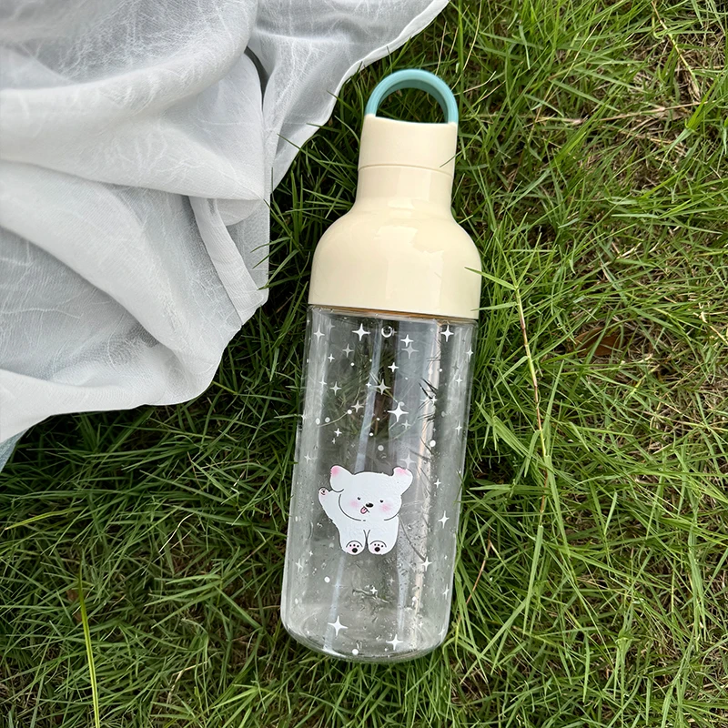 Kawaii Water Bottle With Handle Tumbler 570ml Cute Clear Tritan Ice Coffee Tea Juice School Travel Gym Portable Drinking Bottle