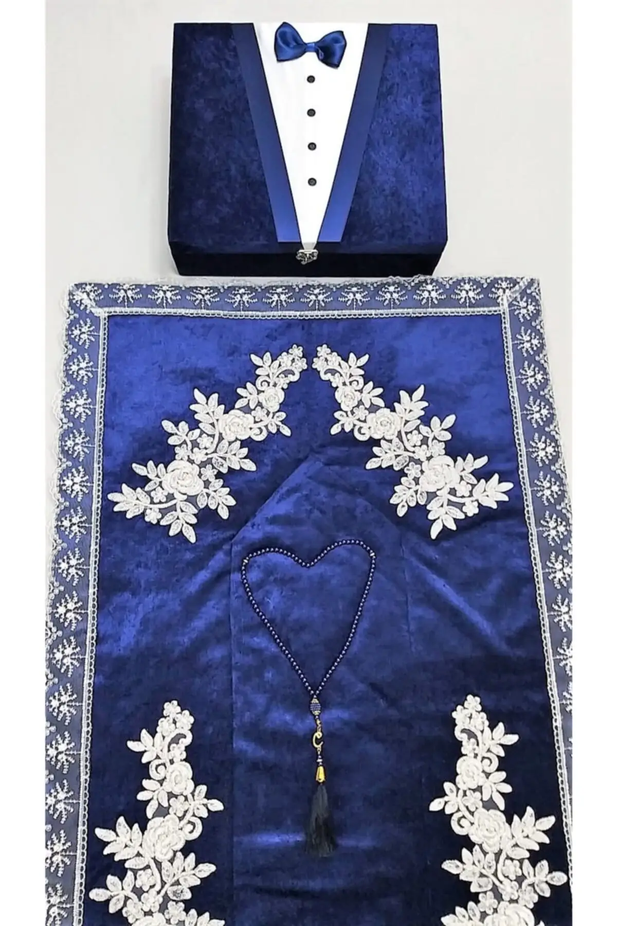 DOLBOVI navy blue groom 6 piece eco chest set velvet bohemian prayer Rug set Meditation Rug