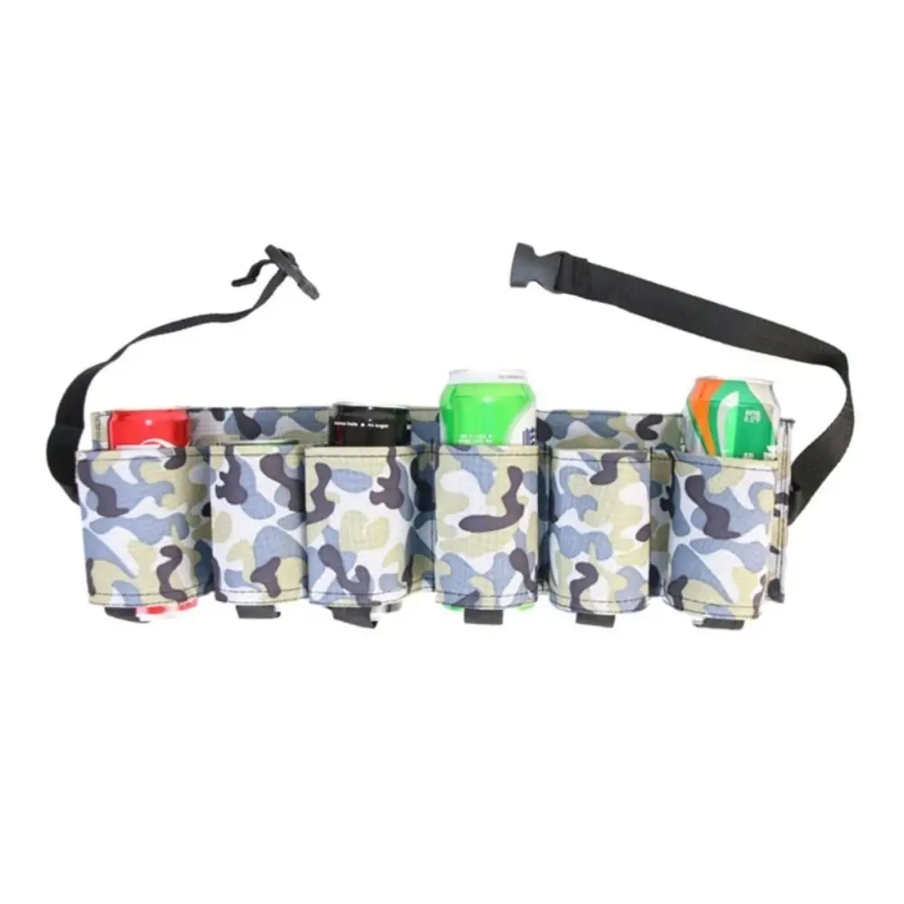 

6 Pockets Beer Storage Waist Bag Camouflage 6 Cans Beverage Storage Fannypack Adjustable Lightweight Beer Belt Holder Waist Pack