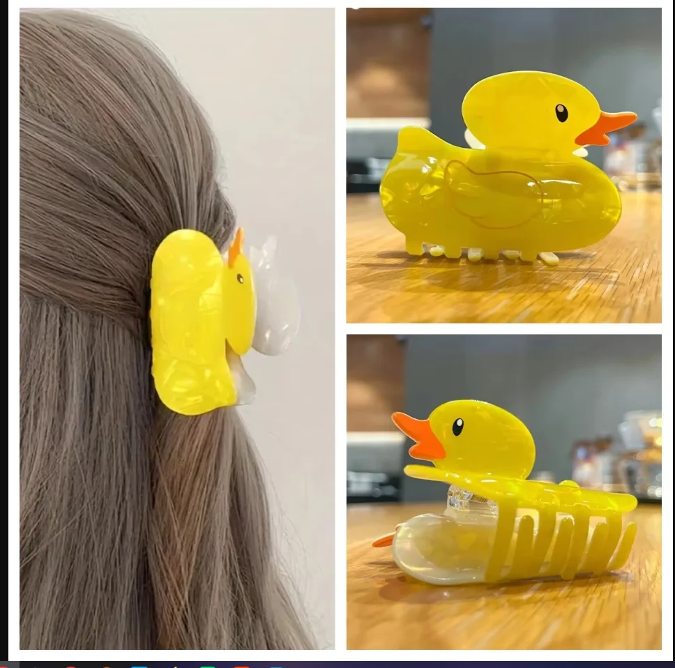 Nueva garra de pelo de pato Cole amarilla bonita, diseño creativo, pinzas de pelo acrílicas, accesorios para el cabello para mujeres y niñas