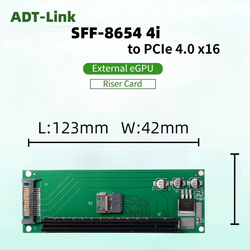 

Адаптер-карта SFF-8654 4i для внешней видеокарты PCIe 4.0 X16 eGPU для ноутбуков с PCIe Riser NVMe, для самостоятельной сборки компьютерных аксессуаров
