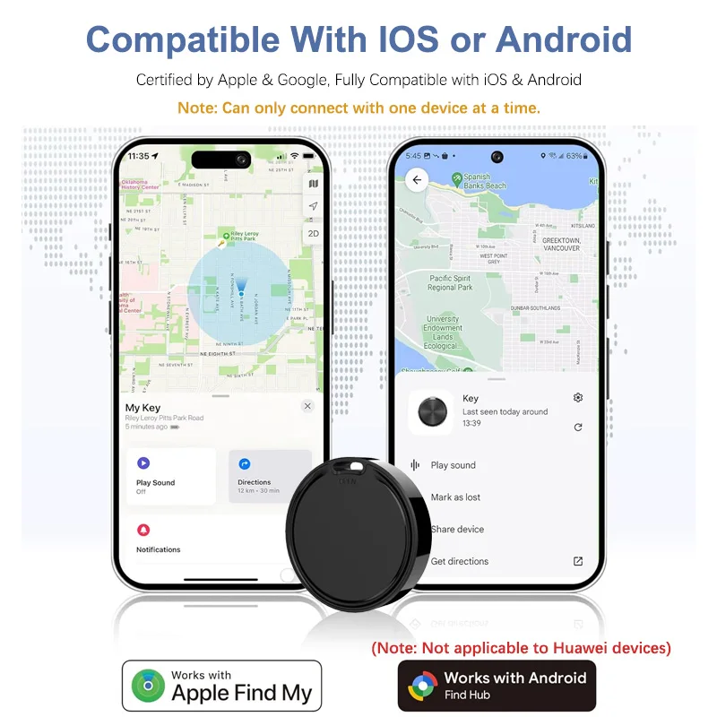 Black Air TagTracker for iOS Android Bluetooth Tracking Tag Item Locator F8 work with iOS Find My/Google Find Hub App Key Finder