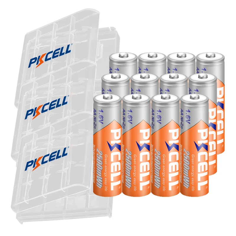 4/8/12PC PKCELL AA Battery 2500mWh 1.6V Ni-Zn AA Rechargeable Batteries camera toys 2A batteries And AA/AAA Battery Holder Box