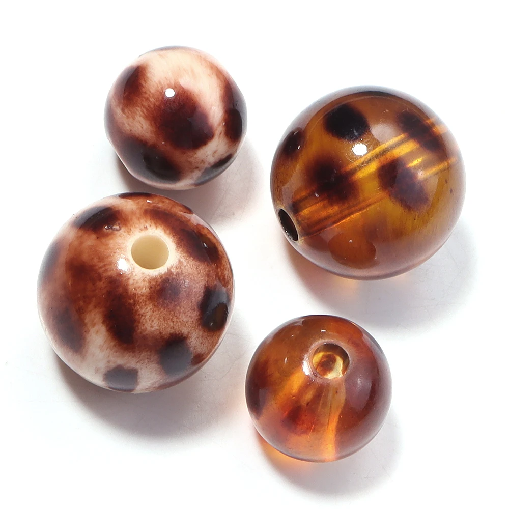 10-0pcs 12 16mm  Leopard Print Acrylic Beads Round Loose Spacer Beads For DIY Handmade Bracelet Necklace Accessories