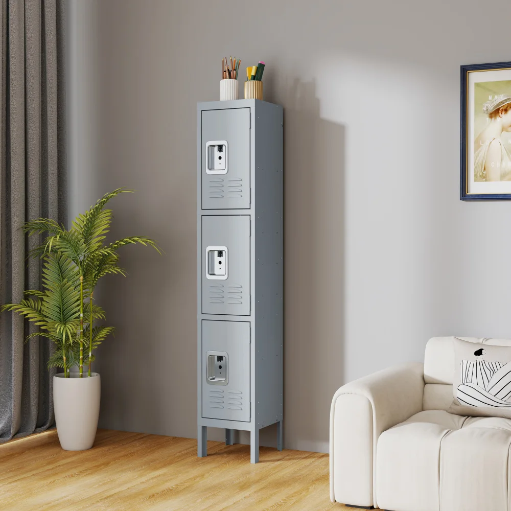 

Металлические шкафчики высотой 66 дюймов для сотрудников с 3-дверным шкафчиком для хранения для сотрудников в тренажерном зале, школе, домашнего офиса, гаража — требуется сборка