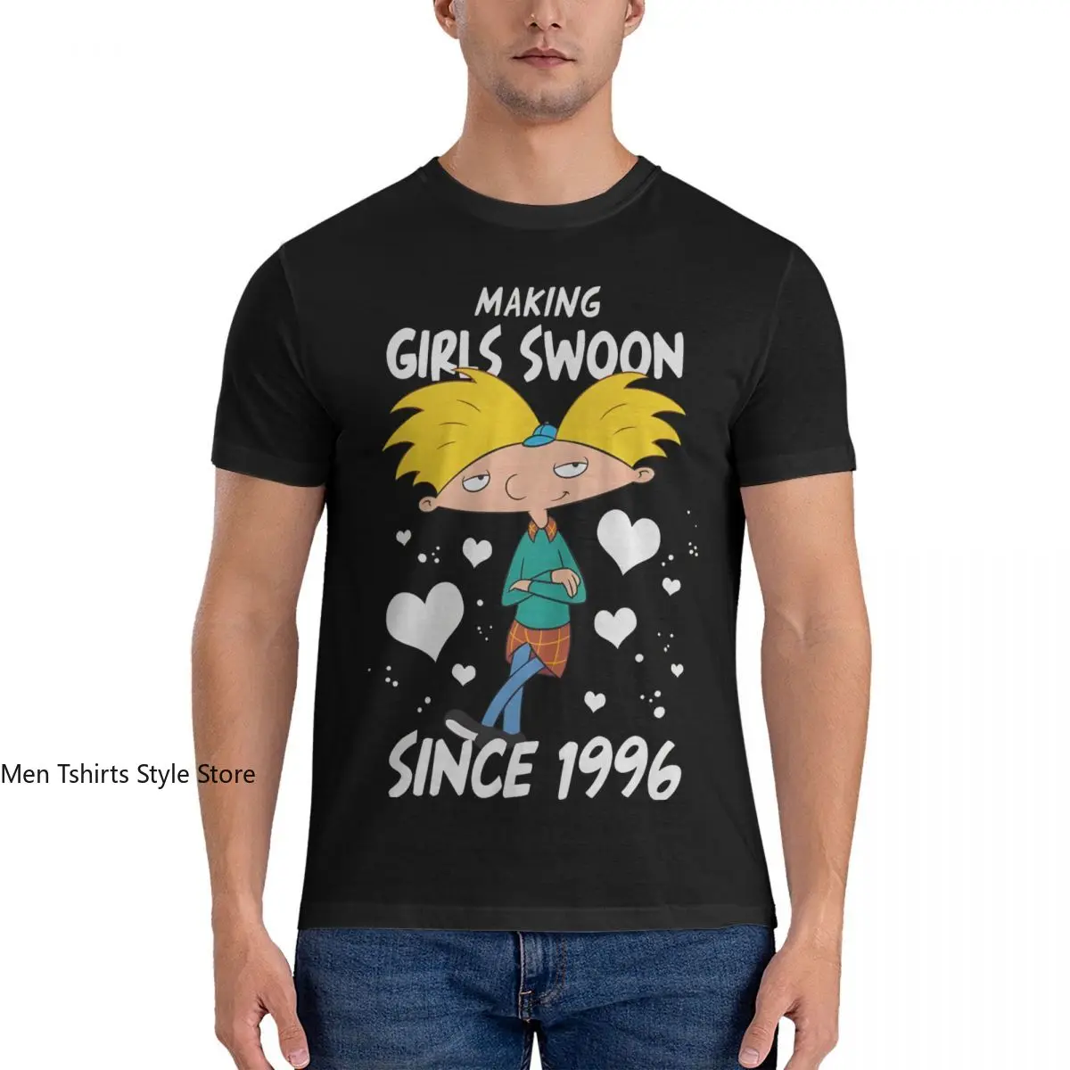 Laid Back T Shirt for Men Cotton Funny T-Shirt Round Collar Hey Arnold Tee Shirt Short Sleeve Clothes Birthday Present