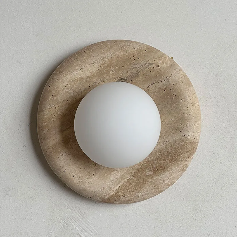 Round Natural Stone Wall Sconce Lamps Luxury Natural Marble Wall Mounted Light Fixture for Bedroom Villa Corridor Decor Lamp