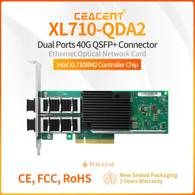 

XL710-QDA2 Двухпортовый разъем QSFP+ NIC PCIe 3.0 x8 Сетевая карта 40 Гбит/с на базе чипа Intel XL710, гарантия 3 года