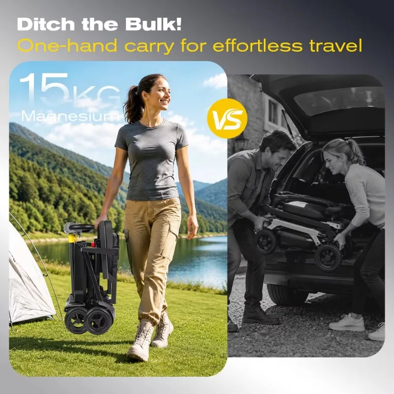 15kg Folding Mobility Scooter Magnesium Alloy NFC One-Touch Dual Battery Magnetic Charge Elderly Travel Handicapped Scooter