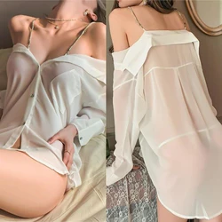 T-shirt Transparent thin shirt with suspender secretary suit Woman clothing korean popular clothes cheap clothe shirts & blouses