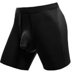 Men's Boxers Shorts Modal Underwear Separation Bullet Pouch Panties Man Solid Breathable Long Leg Underpants Cueca Large Size