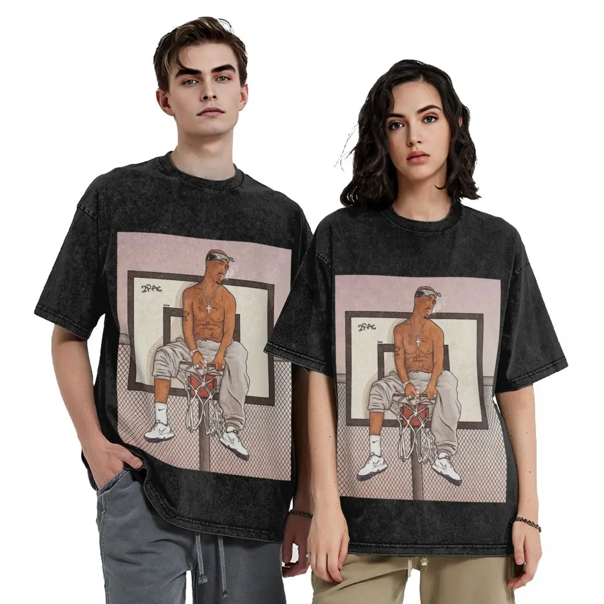 Rapper Tupac 2PAC Hip Hop Hip Hop Short Sleeve T-Shirts Washed Tops Tees Streetwear T Shirt Vintage for Men woman
