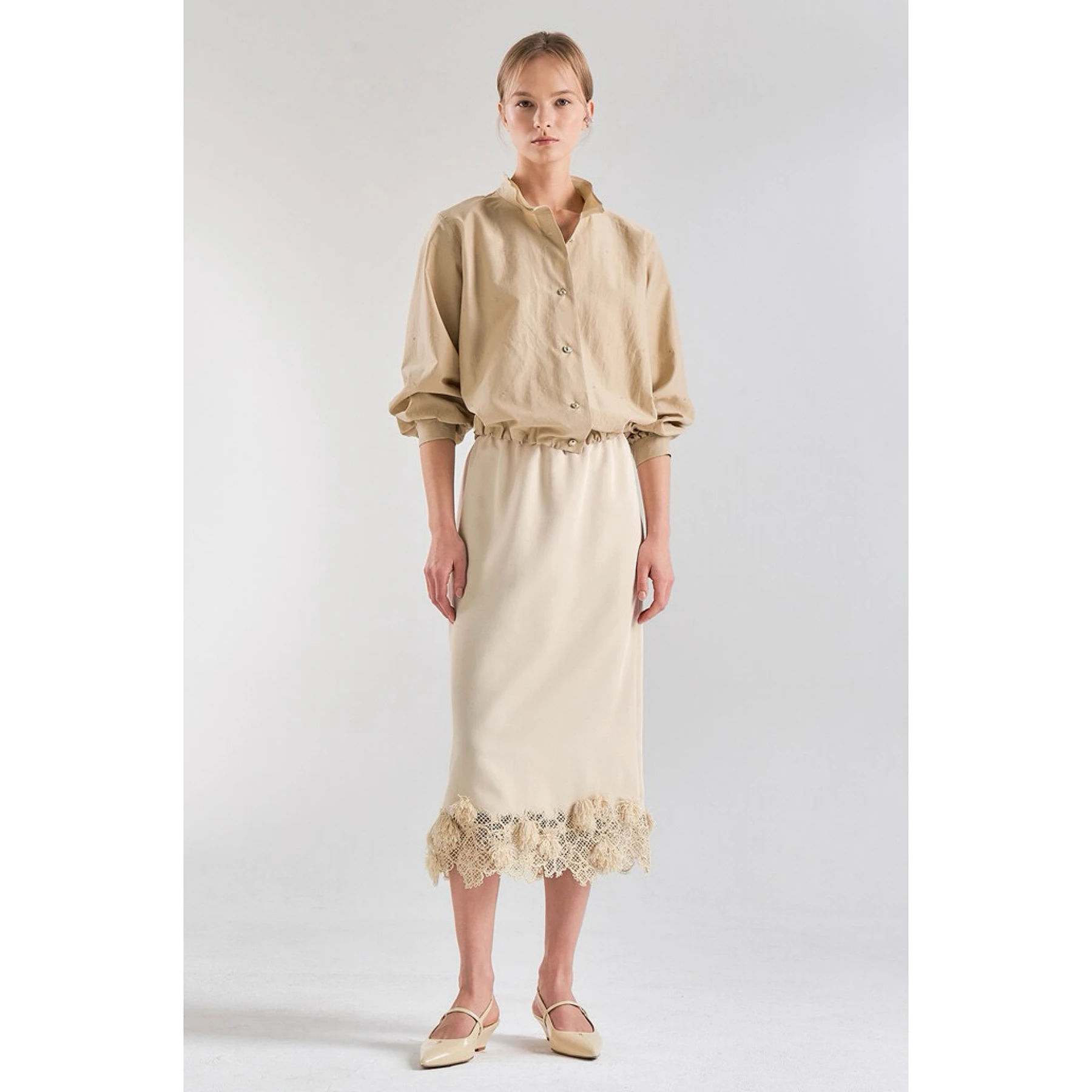 Elegant Double Layered Lemon Cheese Shirt Cardigan Spring Fashion Versatile Embroidered Collar All-Match Outerwear for Women