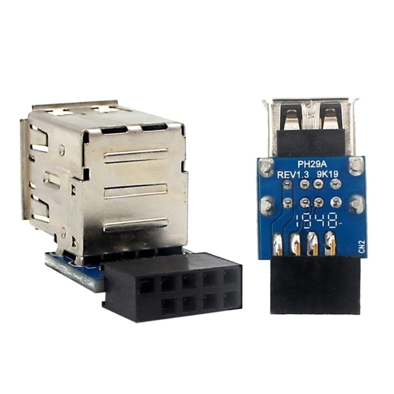 PH29A Desktop Board USB Connector Motherboard 9 Pin to Dual USB 2.0 Female Vertical Type Adapter Built-in Dongle