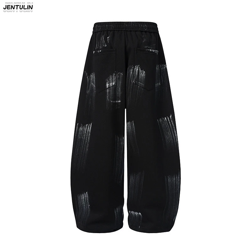 American High Street Painted Vintage Sweatpants Trendy Brand With Cracked Print Loose Wide Leg Ankle Binding Sports Pants Unisex