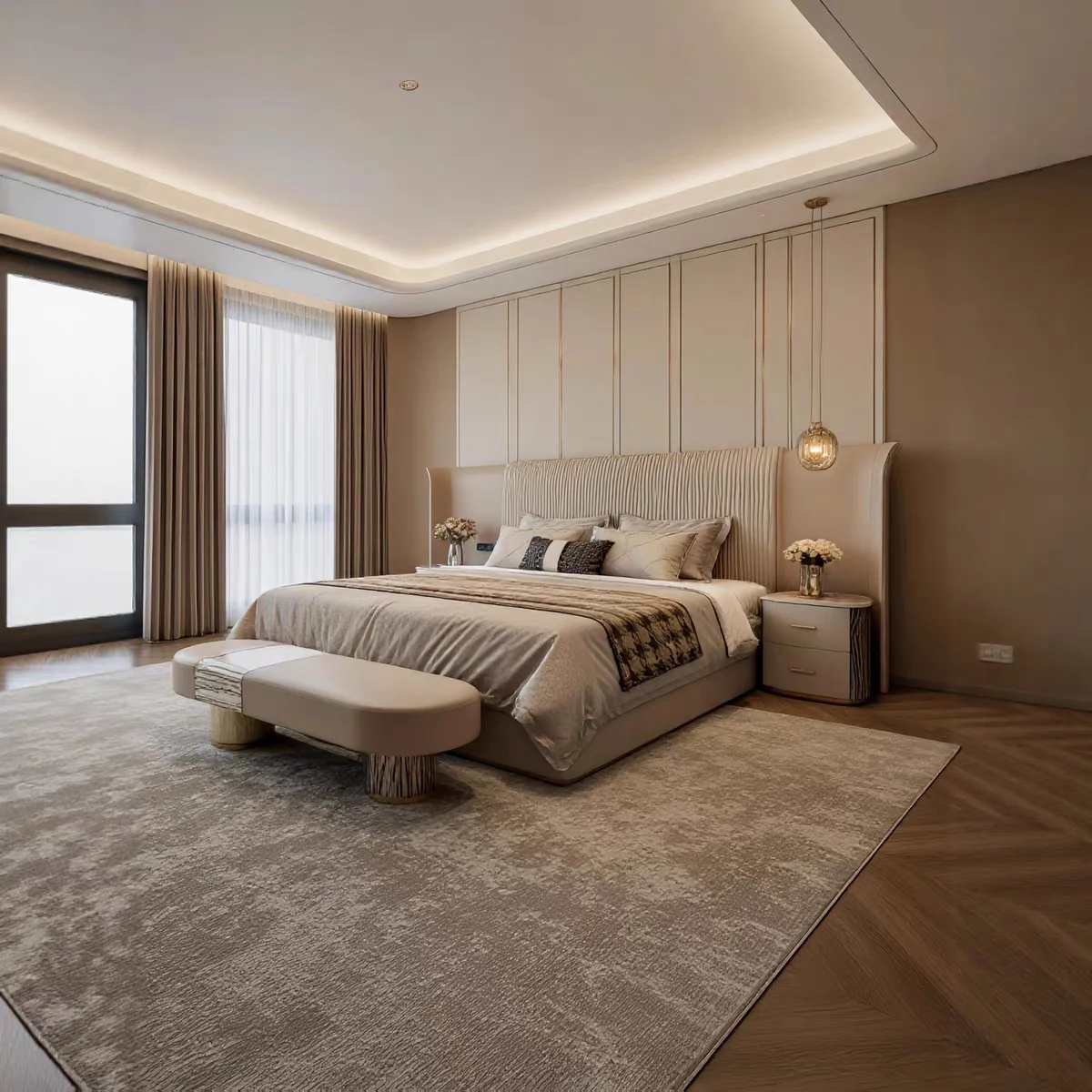 #Italian Light Luxury Leather Bed Master Bedroom High-end Elegant 1.8m Double Bed Widened Screen Villa Designer Model