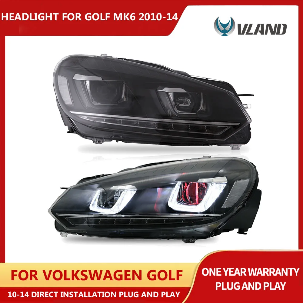 VLAND Headlamp Car Headlight Assembly For Volkswagen Golf Mk6 GTI/2010-2014 RHD/LHD Light Moving Turn Signal Dual Beam Lens