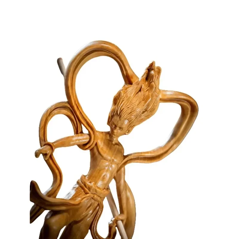【Popular】Elegant Nezha Wood Carving Exquisite Lacquerware Home Decor with Cartoon Character