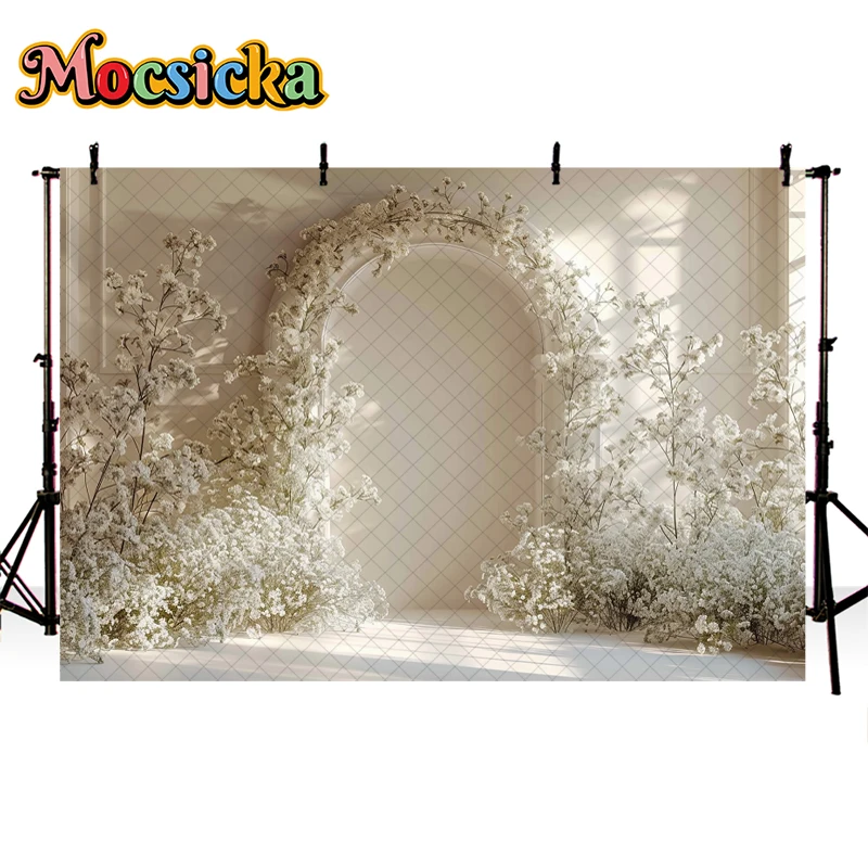 Mocsicka Photography Background Bohemian White Floral Arch Birthday Wedding Maternity Adult Portrait Decor Backdrop Photo Studio