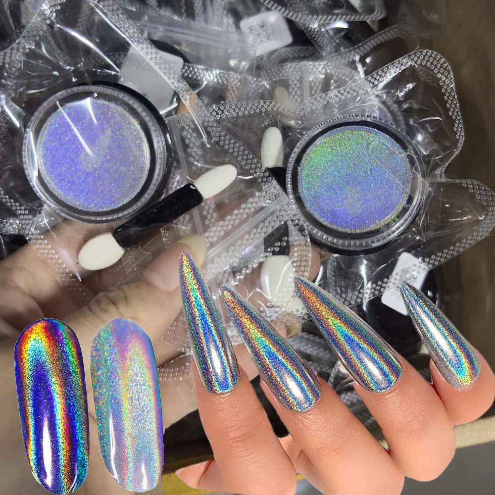 1박스 레인보우 레이저 네일 아트 글리터 파우더 홀로그램 미러 폴리싱 크롬 네일 안료 오로라 무지개빛 가루 네일 용품