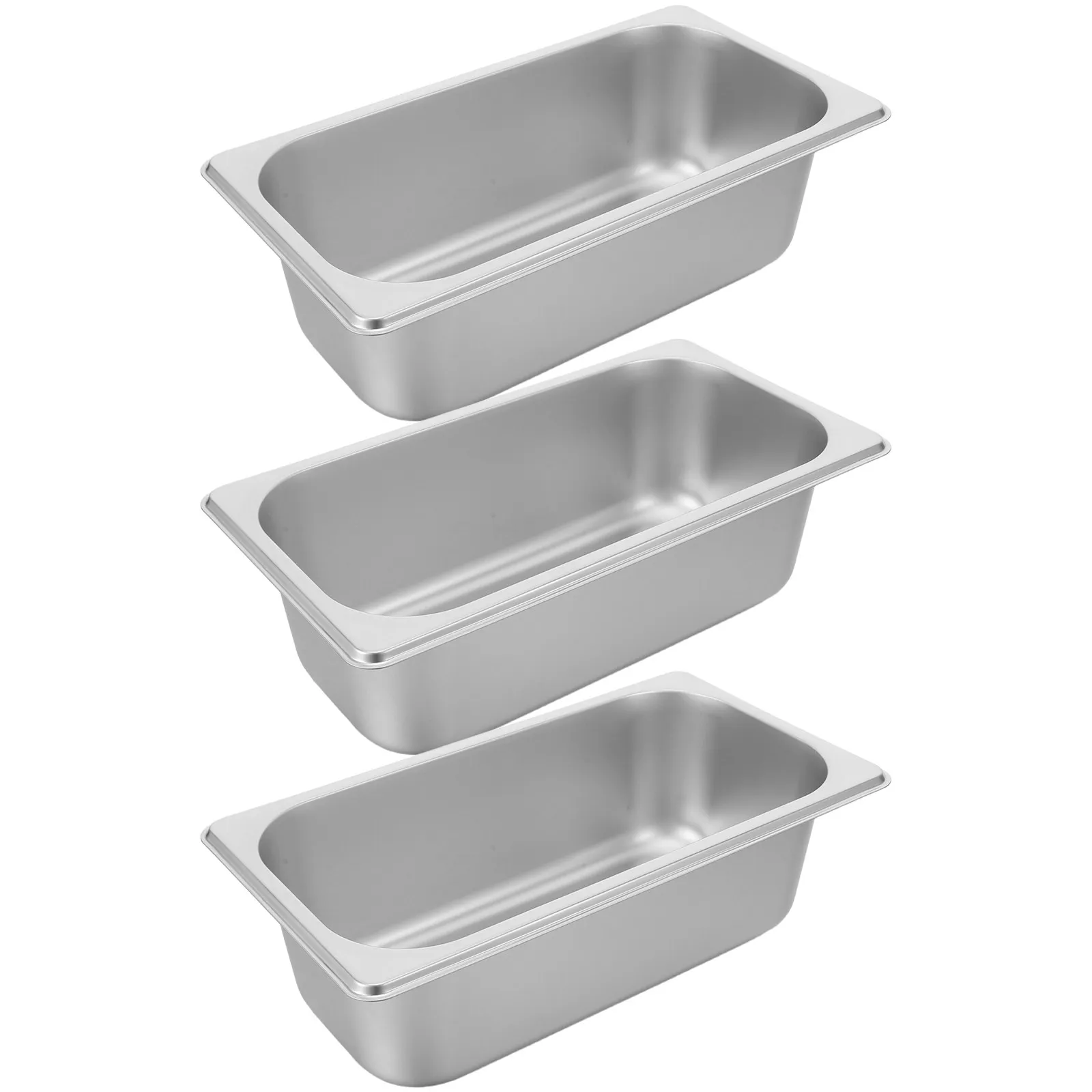 3Pcs Stainless Steel Steam Table Pan 1 3 Size Anti-Jam Flat Bottom Buffet Tray Food Warmer Catering Hotel Restaurant Food Pan