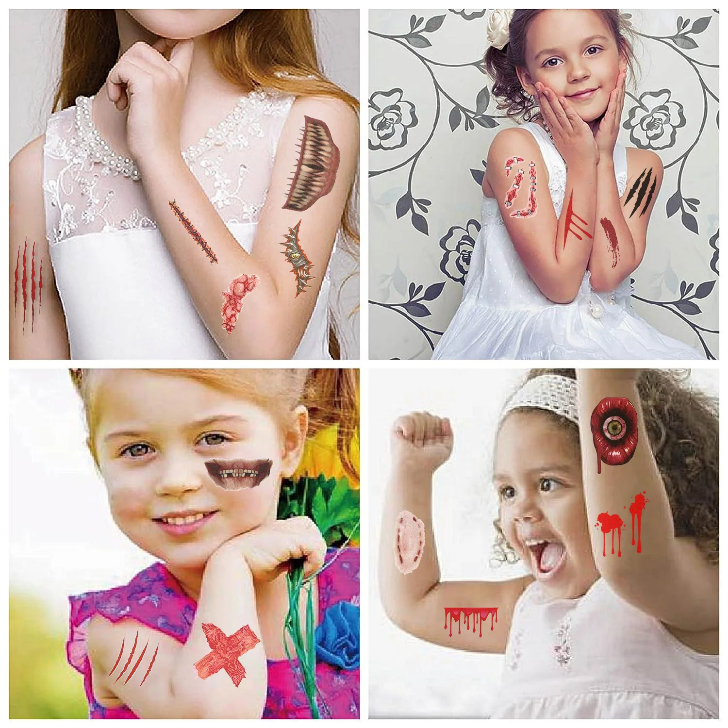 10 Sheets Halloween Fake Scars Tattoo Sticker Temporary Fake Tattoo Arm Hands Body Waterdichte Tatouages Pour Gift Kids Toys ﻿