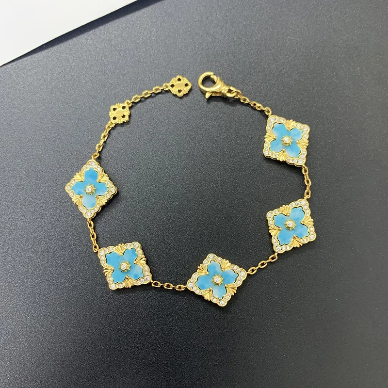 

5 Flowers with Zicorn Clover Design Multi Color Enamel Sea Shell Clavicle Chain Female Bride Jewelry Gift Ladies Woman Bracelet