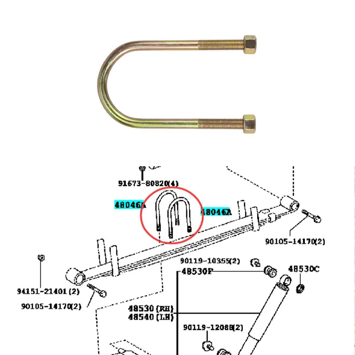 Car U-shaped bolt For Toyota Hiace Commuter Grandia GL Super Grandia GL 2005-2019 90117-14001 90117-14177