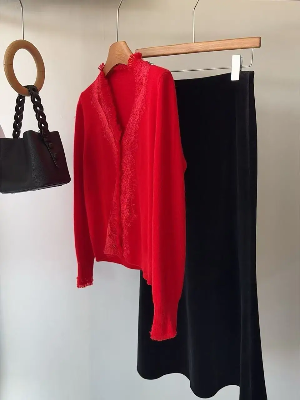 

Ele Embroidered Hollow out Fringe Design V-Ne Woolen Open Cardigan Loose Fit Long Sve Knitted Women's Spring Faion