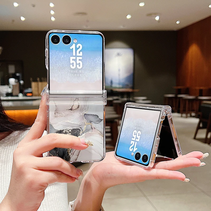 Marble Texture Pattern Phone Case For Samsung Galaxy Z Flip 7 FE 8  6 5 4 3 5G Flip7 Flip8 Clear Shockproof Folding Hard Cover view 5