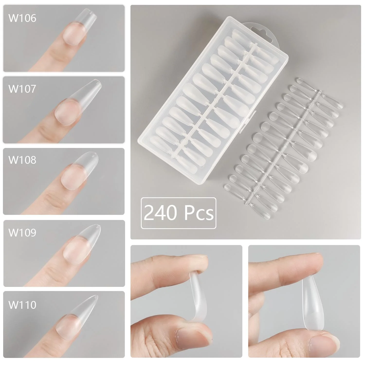 

240pcs/box Clear Traceless Nails Semi-Matte Press On Nails Coffin Full Acrylic Square False Nail Tips for Extension Nail Art