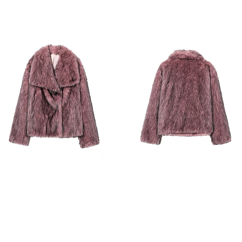 Guobioziy Women's Vintage Gray-Pink Lazy Faux Fur Short Jacket 2026 Autumn/Winter Turn-Down Collar Loose Thickened Warm