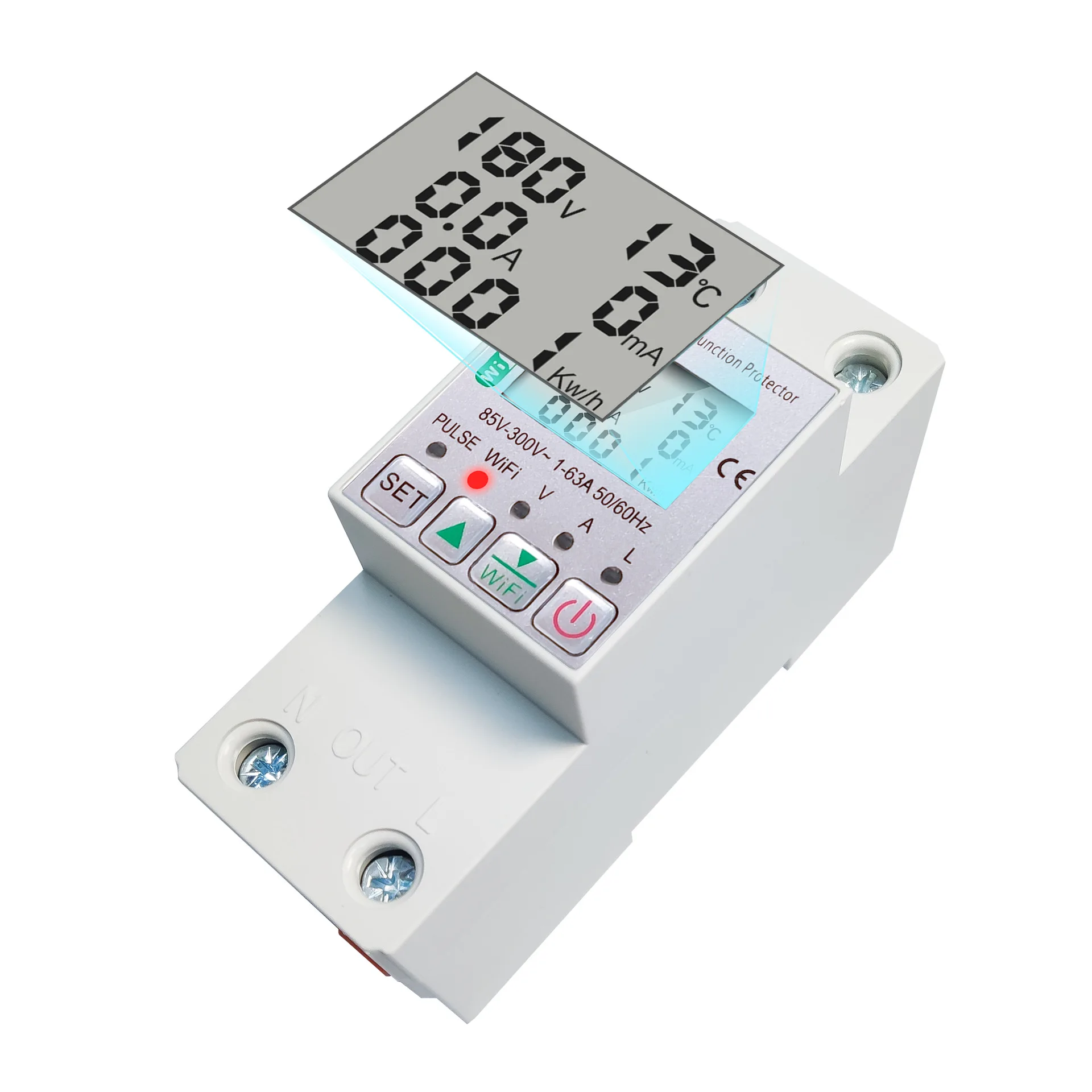 F50 2P 63A WiFi Smart Circuit Earth Leakage Over Under Voltage Protector Relay Device Switch Breaker Energy Power kWh Meter